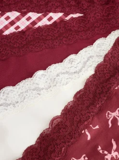 Imprimé nœud baies - Lot de 4 culottes en coton et dentelle