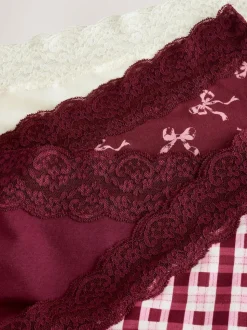 Imprimé nœud baies - Lot de 4 culottes en coton et dentelle