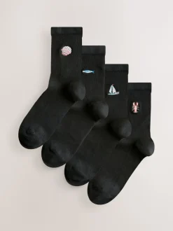 Imprimé pêcheur nautique - Chaussettes à motif brodé 4 Pack