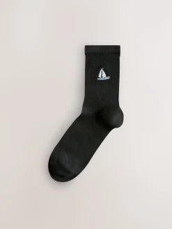 Imprimé pêcheur nautique - Chaussettes à motif brodé 4 Pack