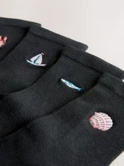 Imprimé pêcheur nautique - Chaussettes à motif brodé 4 Pack