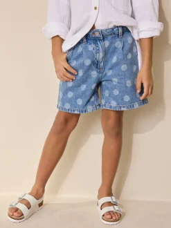 Imprimé Pois Bleu Milieu - Shorts plissés en Denim décontractés (3-16ans)