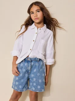 Imprimé Pois Bleu Milieu - Shorts plissés en Denim décontractés (3-16ans)