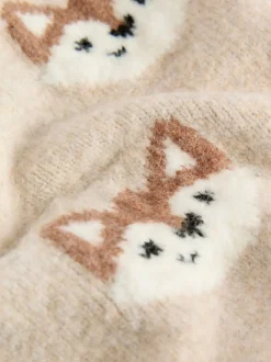 Imprimé renard neutre - Pull col rond en maille (3mois-7ans)