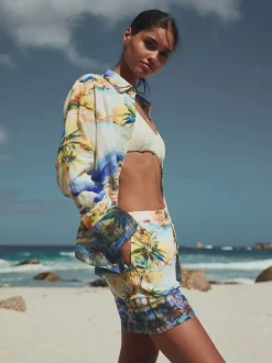 Imprimé scénique - Short à taille élastique en lin