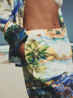 Imprimé scénique - Short à taille élastique en lin