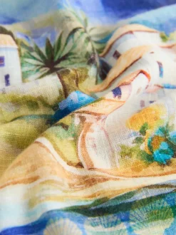 Imprimé scénique multicolore - Chemise décontractée à manches longues avec lin