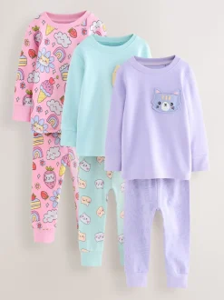 Imprimé violet à chat - Lot de 3 pyjamas Snuggle (9mois-10ans)