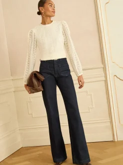 ivoire - Haut Love & Roses en dentelle à manches longues