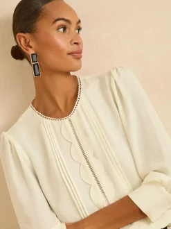 ivoire - Love & Roses Chemisier à manches festonnées 3/4