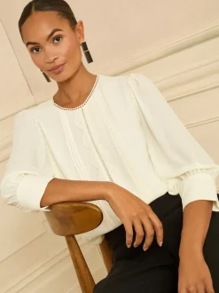 ivoire - Love & Roses Chemisier à manches festonnées 3/4