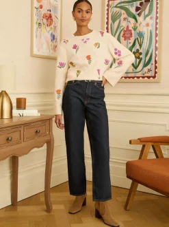 ivoire - Love & Roses pull en maille brodée