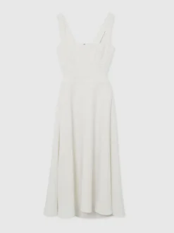 ivoire - Robe mi-longue Reiss Dina en sergé à découpe à la taille