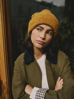 Jaune - Bonnet en maille bouclée