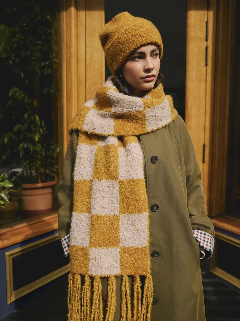 Jaune - Bonnet en maille bouclée