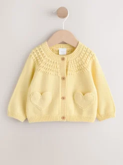 Jaune - Cardigan boutonné avec poche cœur bébé (0mois-2ans)