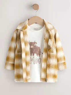 Jaune À carreaux zippé - Ensemble chemise et t-shirt à manches longues (3mois-7ans)