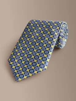 Jaune - Cravate géométrique en soie Signature italienne