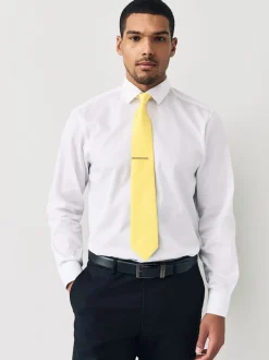 Jaune - Cravate texturée avec pince à cravate