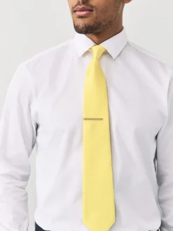 Jaune - Cravate texturée avec pince à cravate