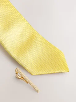Jaune - Cravate texturée avec pince à cravate