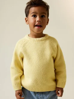 Jaune - Pull Col rond en maille chenille (3mois-7ans)