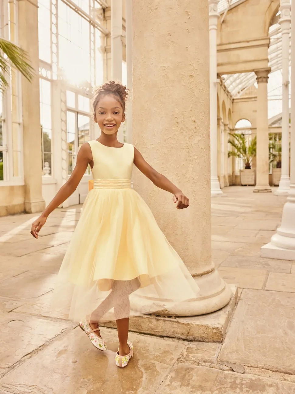 Jaune - Robe à nœud Flower Fille (3-12ans)