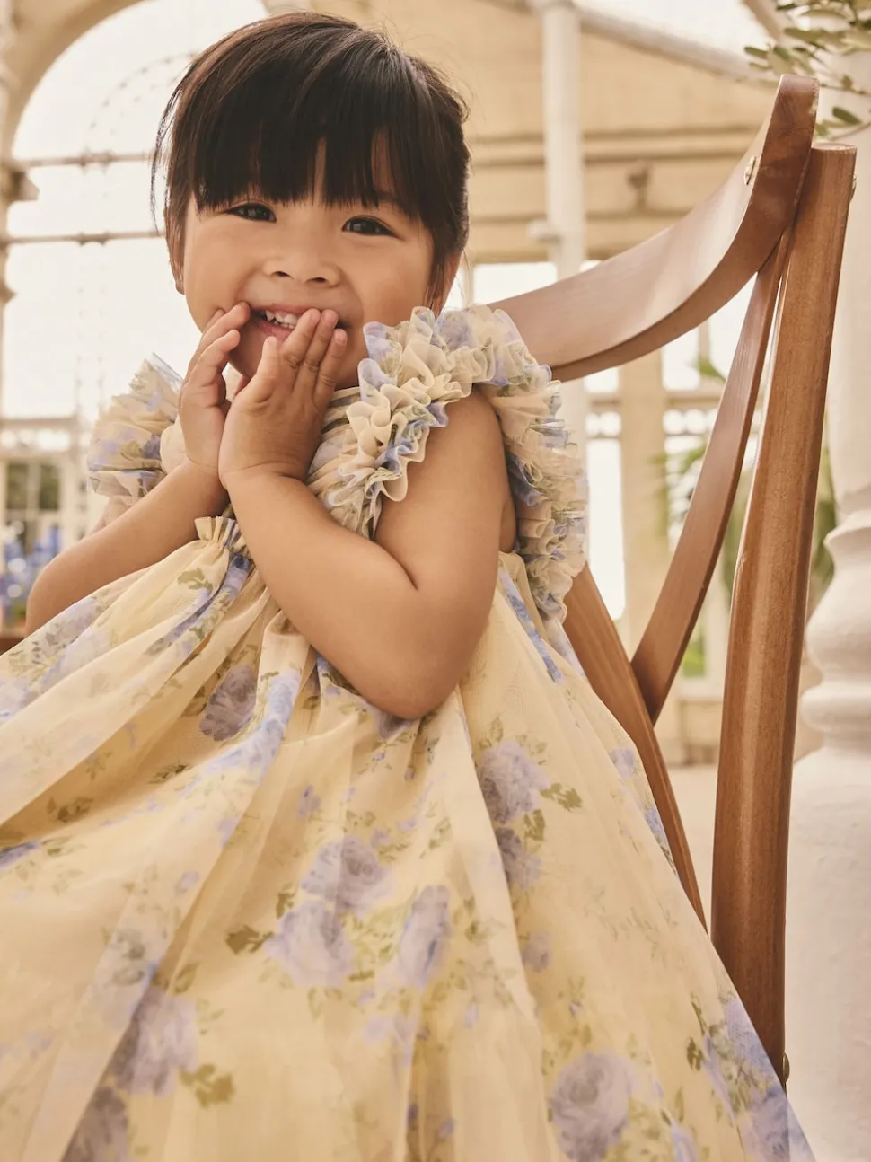 Jaune - Robe en maille à épaules volantées (3mois7ans)