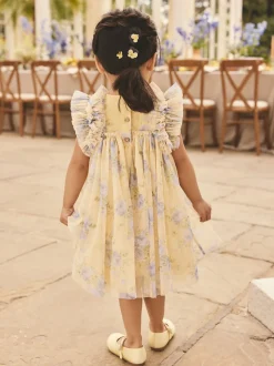 Jaune - Robe en maille à épaules volantées (3mois7ans)