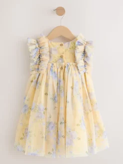 Jaune - Robe en maille à épaules volantées (3mois7ans)