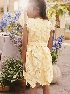 Jaune - Robe occasion en dentelle (3-16ans)