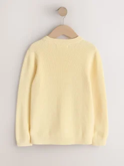 Jaune Buttermilk - Pull en maille col rond en coton (3-16ans)