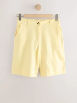 Jaune citron - Shorts de genou de mélange de lin
