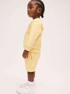 Jaune clair - Ensemble Sweat-shirt et Shorts uni à Col rond (3mois -7ans)