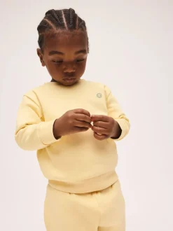 Jaune clair - Ensemble Sweat-shirt et Shorts uni à Col rond (3mois -7ans)