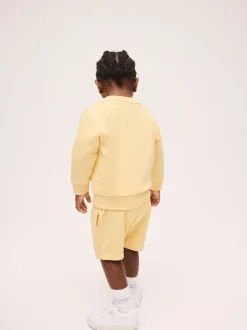 Jaune clair - Ensemble Sweat-shirt et Shorts uni à Col rond (3mois -7ans)