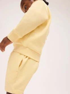 Jaune clair - Ensemble Sweat-shirt et Shorts uni à Col rond (3mois -7ans)