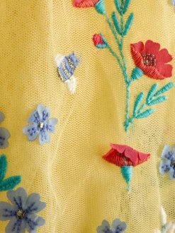 Jaune clair - JoJo Maman Bébé Appliqué Floral Tulle Party Dress