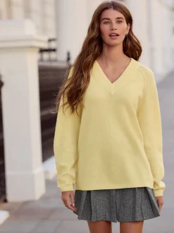 Jaune clair - Pull N.Premium 100% laine mérinos à col en V