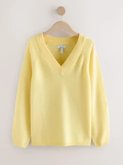 Jaune clair - Pull N.Premium 100% laine mérinos à col en V