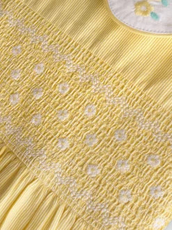 Jaune clair - Robe de fête JoJo Maman Bébé Bud Fleurie Brodé à col smocké