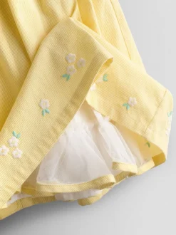 Jaune clair - Robe de fête JoJo Maman Bébé Bud Fleurie Brodé à col smocké