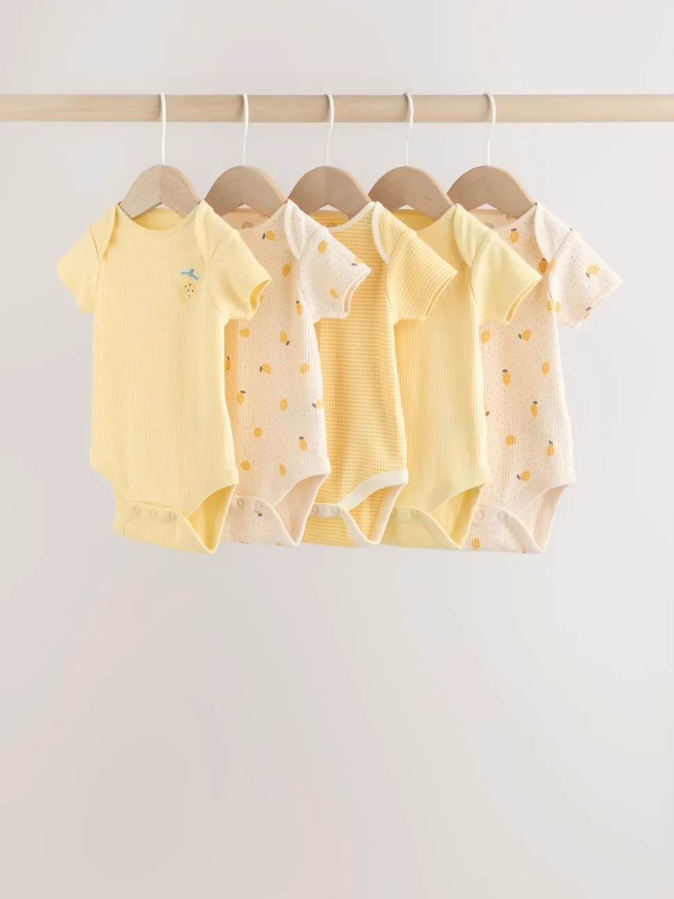 Jaune motif citrons - Lot de 5 bodies bébé à manches courtes