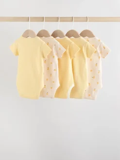 Jaune motif citrons - Lot de 5 bodies bébé à manches courtes