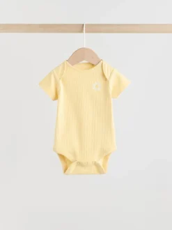 Jaune motif citrons - Lot de 5 bodies bébé à manches courtes