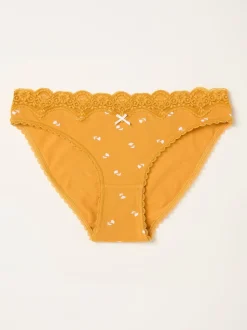 Jaune moutarde - Culotte FatFace haute fleurie