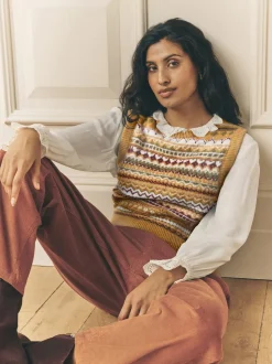 Jaune moutarde - Débardeur Laura Ashley Fairisle en maille