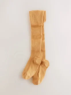 jaune ocre - Collant côtelé en coton majoritaire