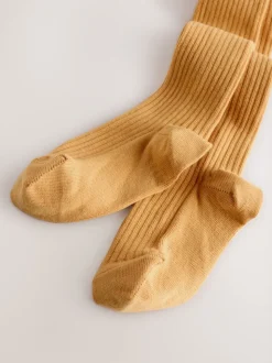 jaune ocre - Collant côtelé en coton majoritaire