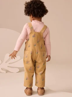 jaune ocre - Ensemble salopettes et T-shirt en velours côtelé fleuri (3mois-7ans)